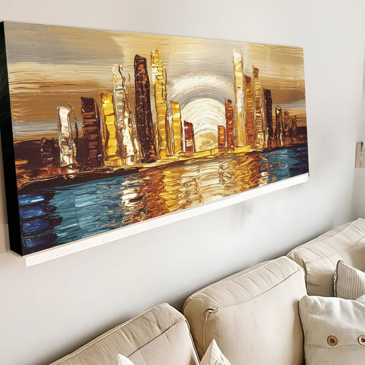 Golden Metropolis Abstract Impasto Wall Art