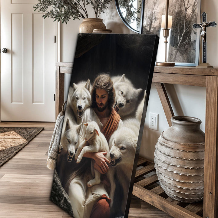 Jesus Protects The Lamb From Wolves Faith Wall Art