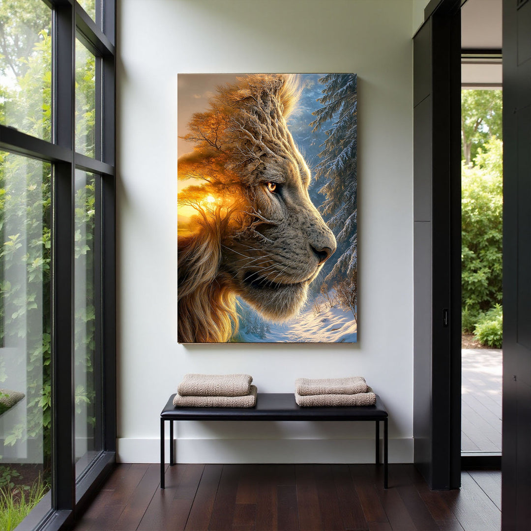 Lion Winter Summer Surrealism Wall Art
