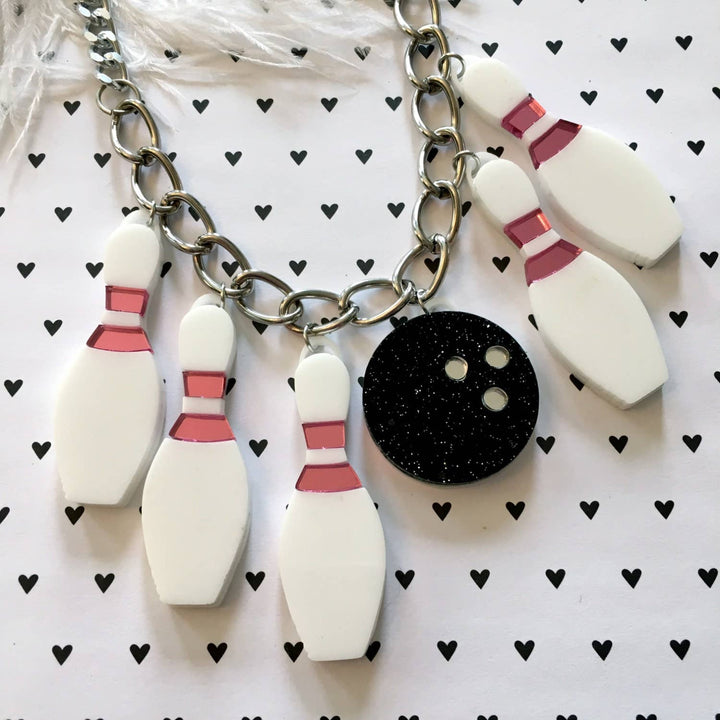 Bowling Pins And Ball Charm Necklace