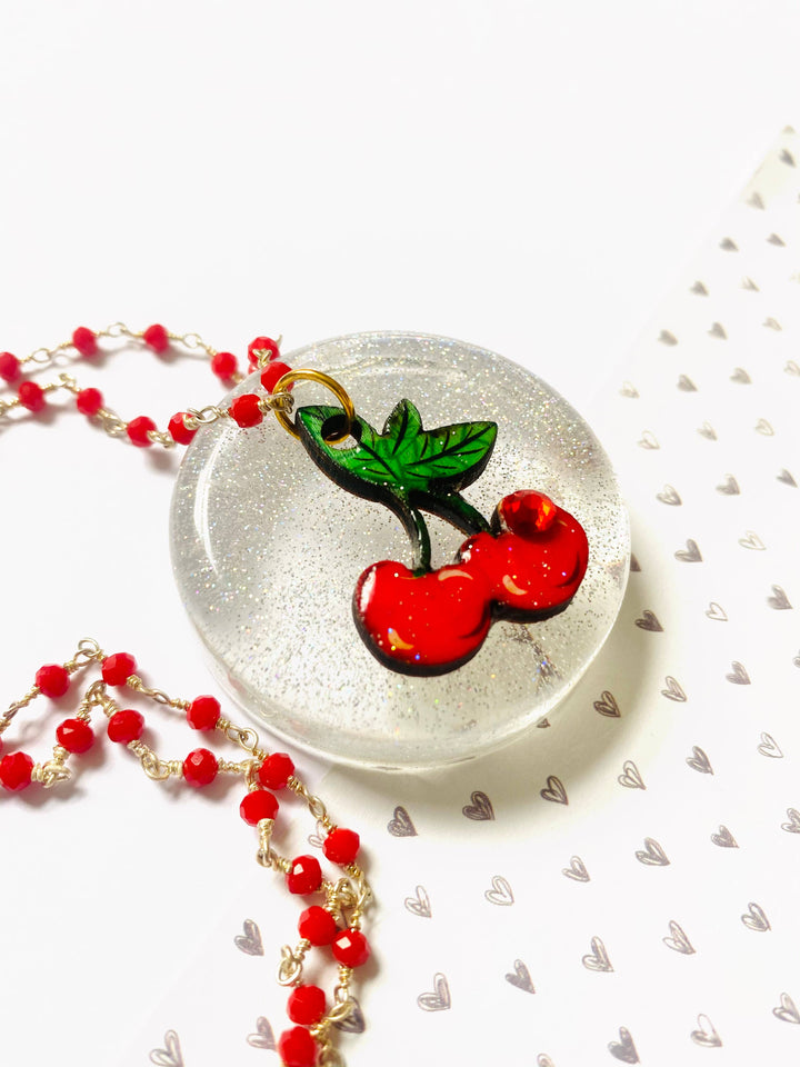 Retro Cherry Beaded Necklace by Rosie Rose Parker