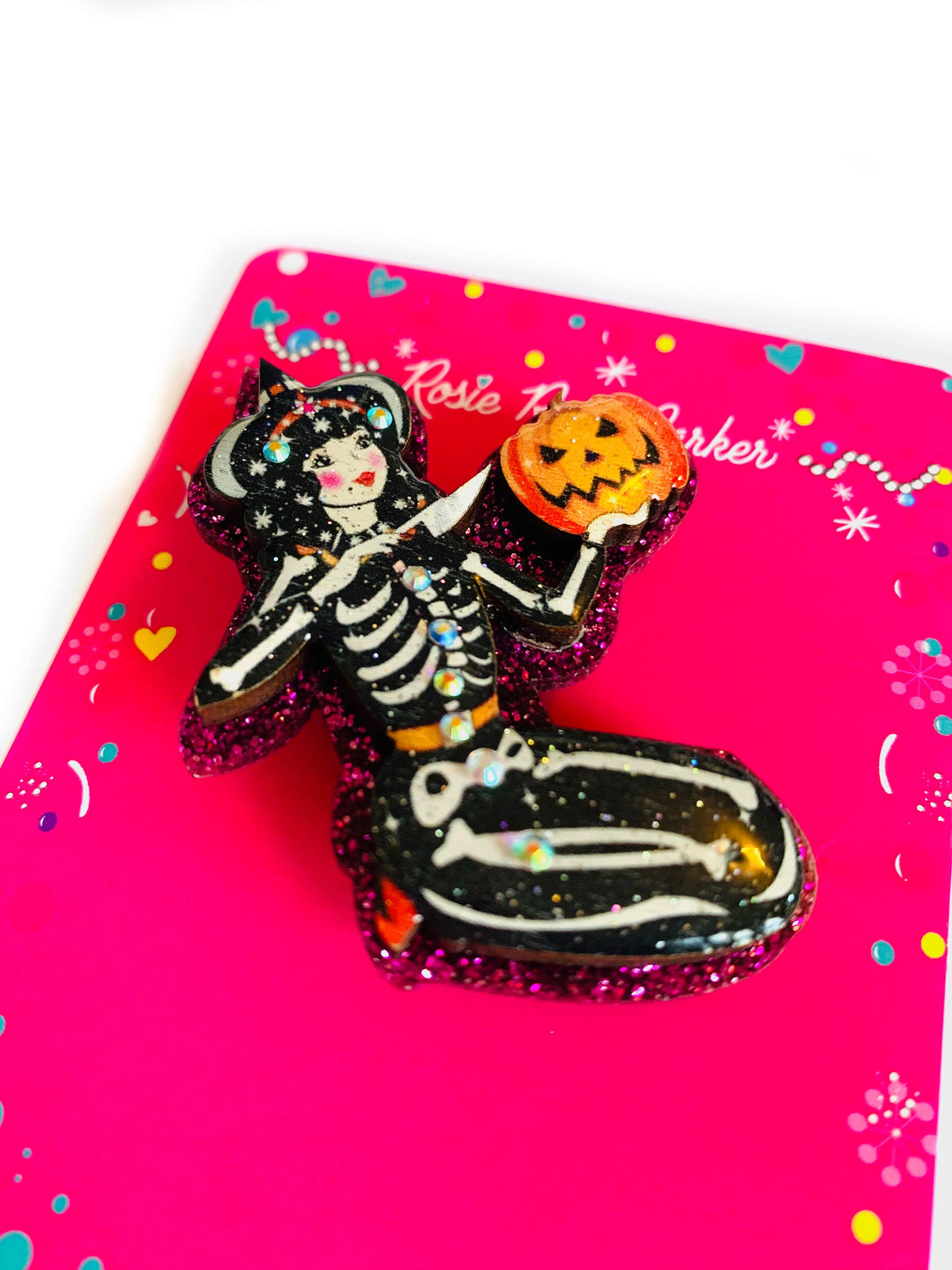 Pumpkin Carving Witch Brooch by Rosie Rose Parker