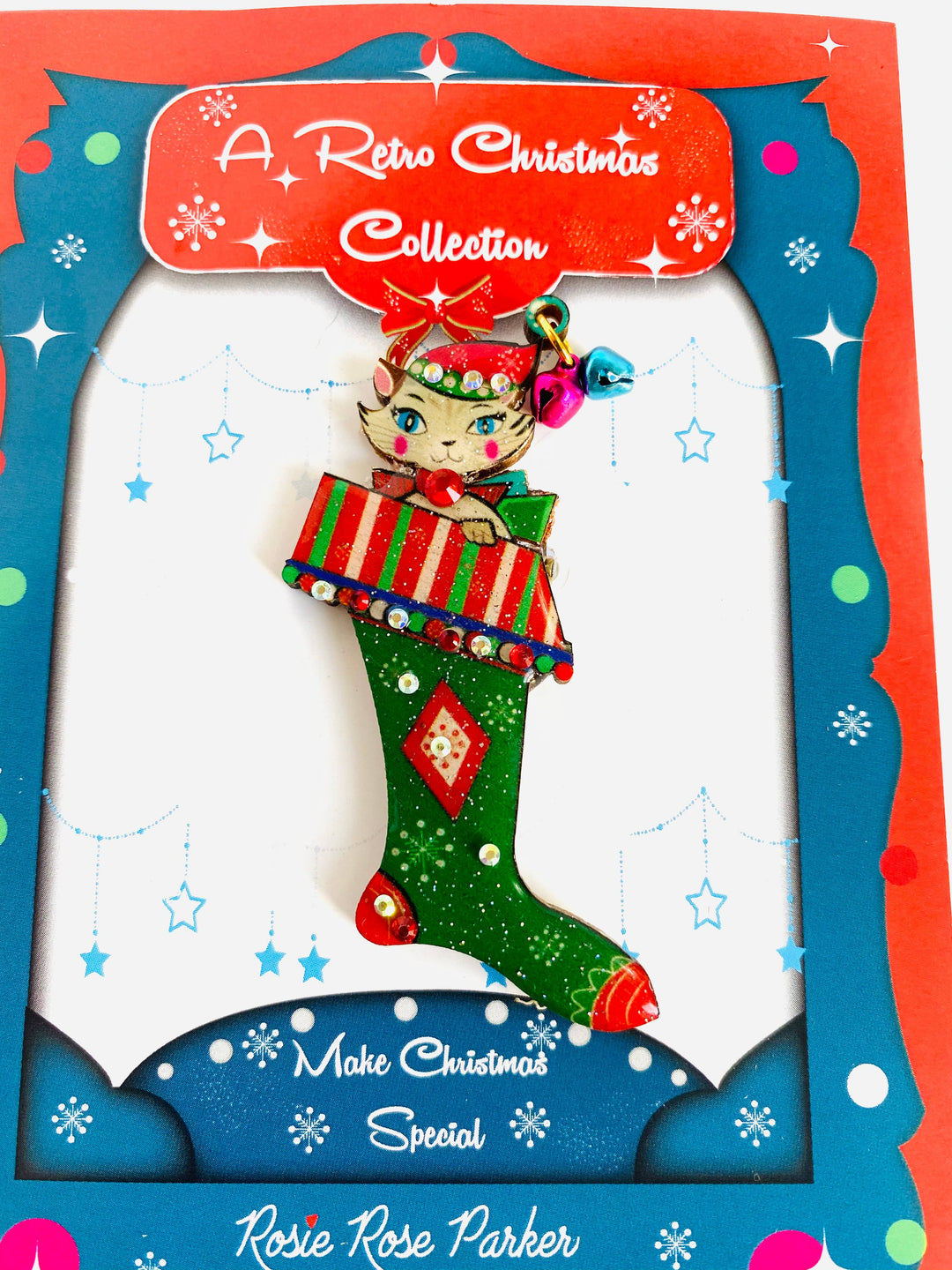 Mr Cat in a Stocking Brooch by Rosie Rose Parker