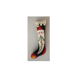 5.5" Black Stocking w/Santa Face by Stitch by Stitch image