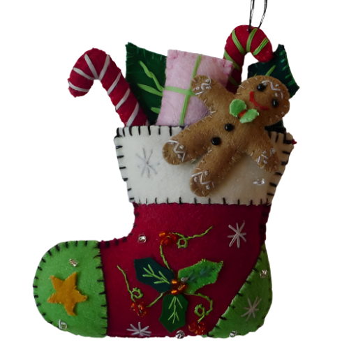 5" Red Stocking w/Gifts & Gingerbread