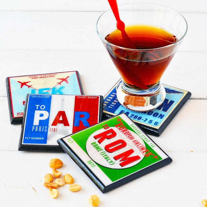 The Jet Set: Vintage Airport Code Coasters