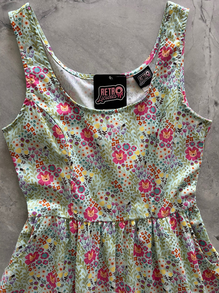 Floral Cats Fit & Flare Dress