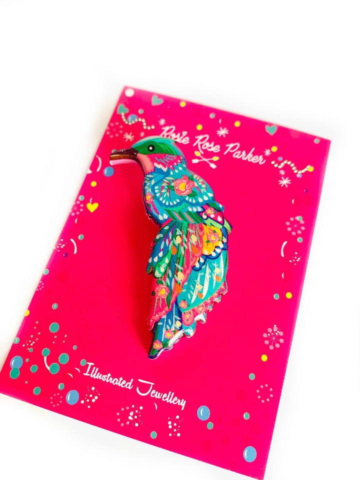 Beautiful Illustrated Bird Brooch by Rosie Rose Parker