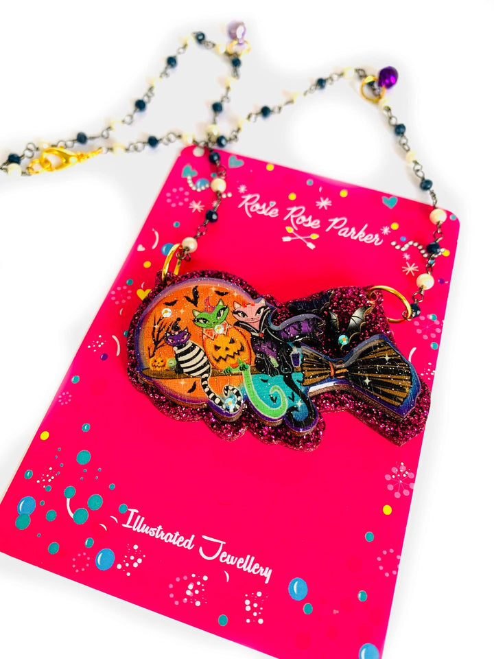 Cats on a Broom Necklace by Rosie Rose Parker