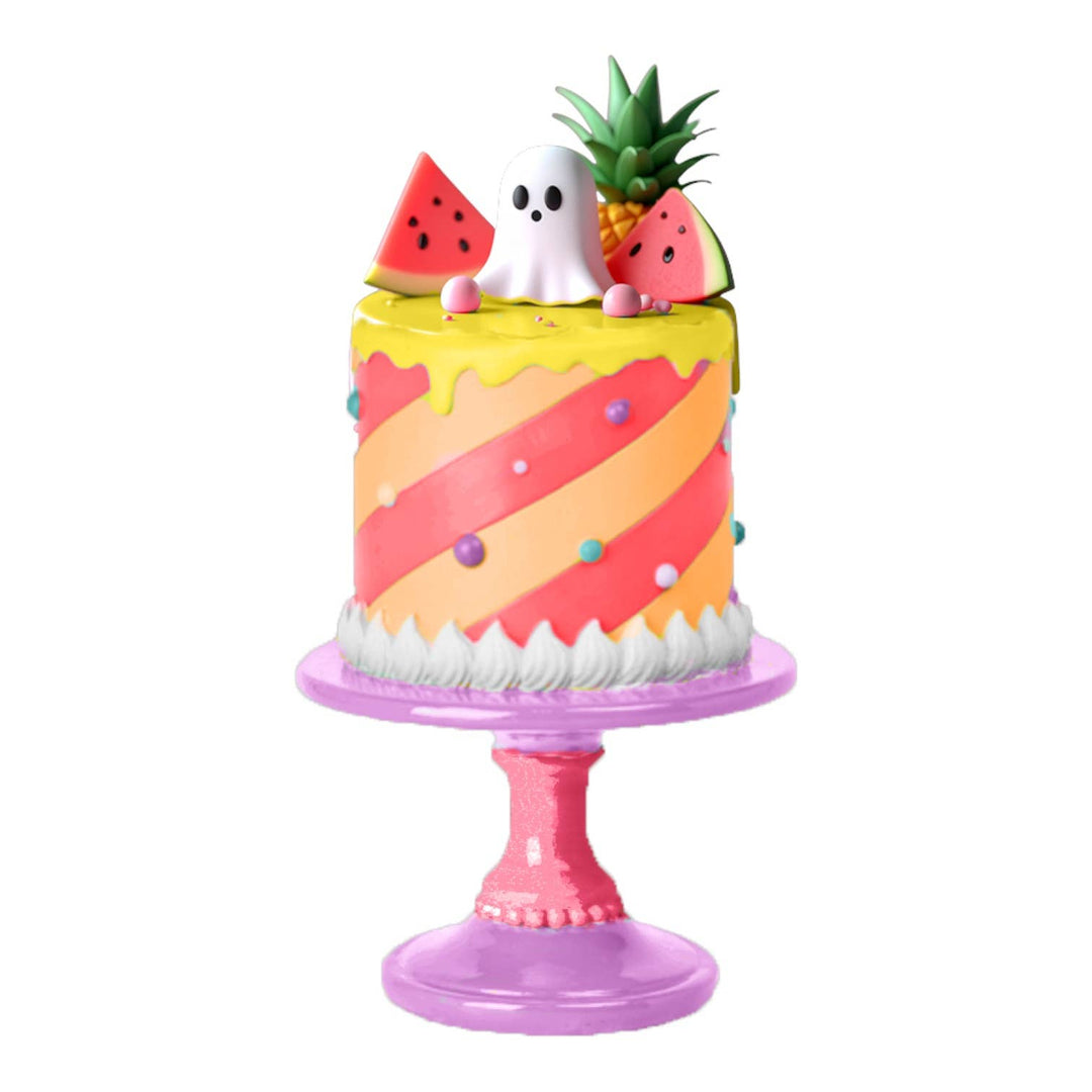 12 inch striped Summerween faux cake decor piece with candy details