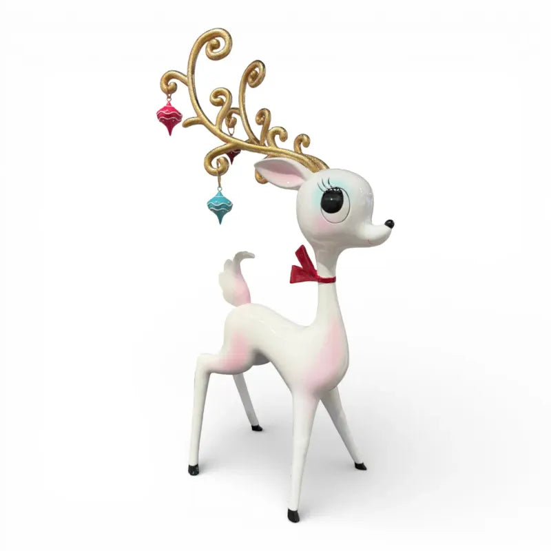 21 inch Retro White Miss Deer With Ornament Antlers by Miss Fluff - side view