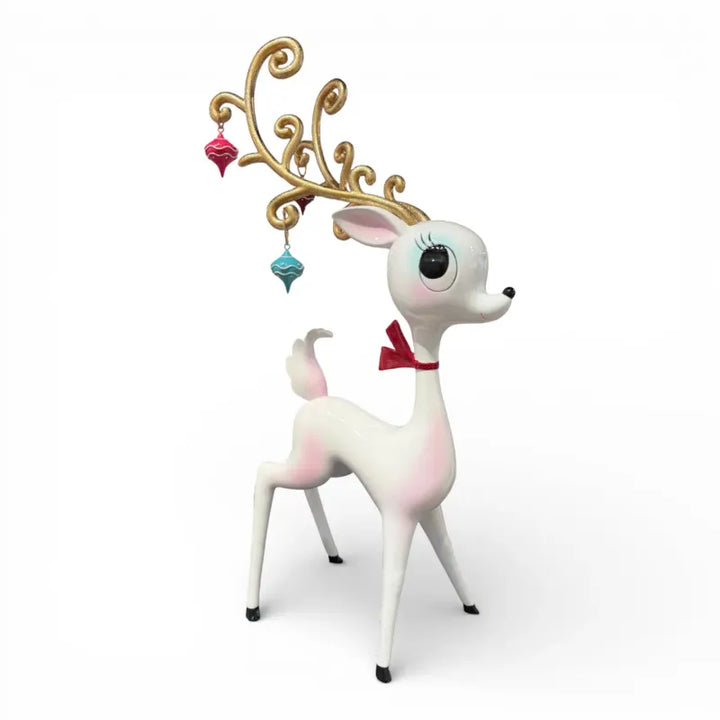 21 inch Retro White Miss Deer With Ornament Antlers by Miss Fluff - side view