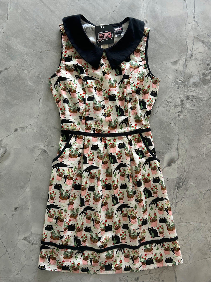Cats & Plants Collared Dress