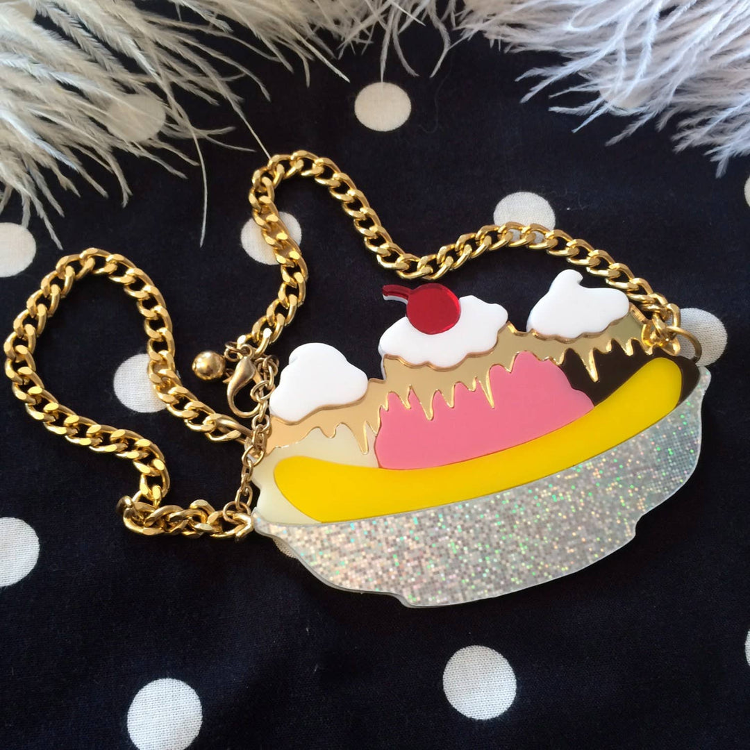 Banana Split Sundae Acrylic Necklace