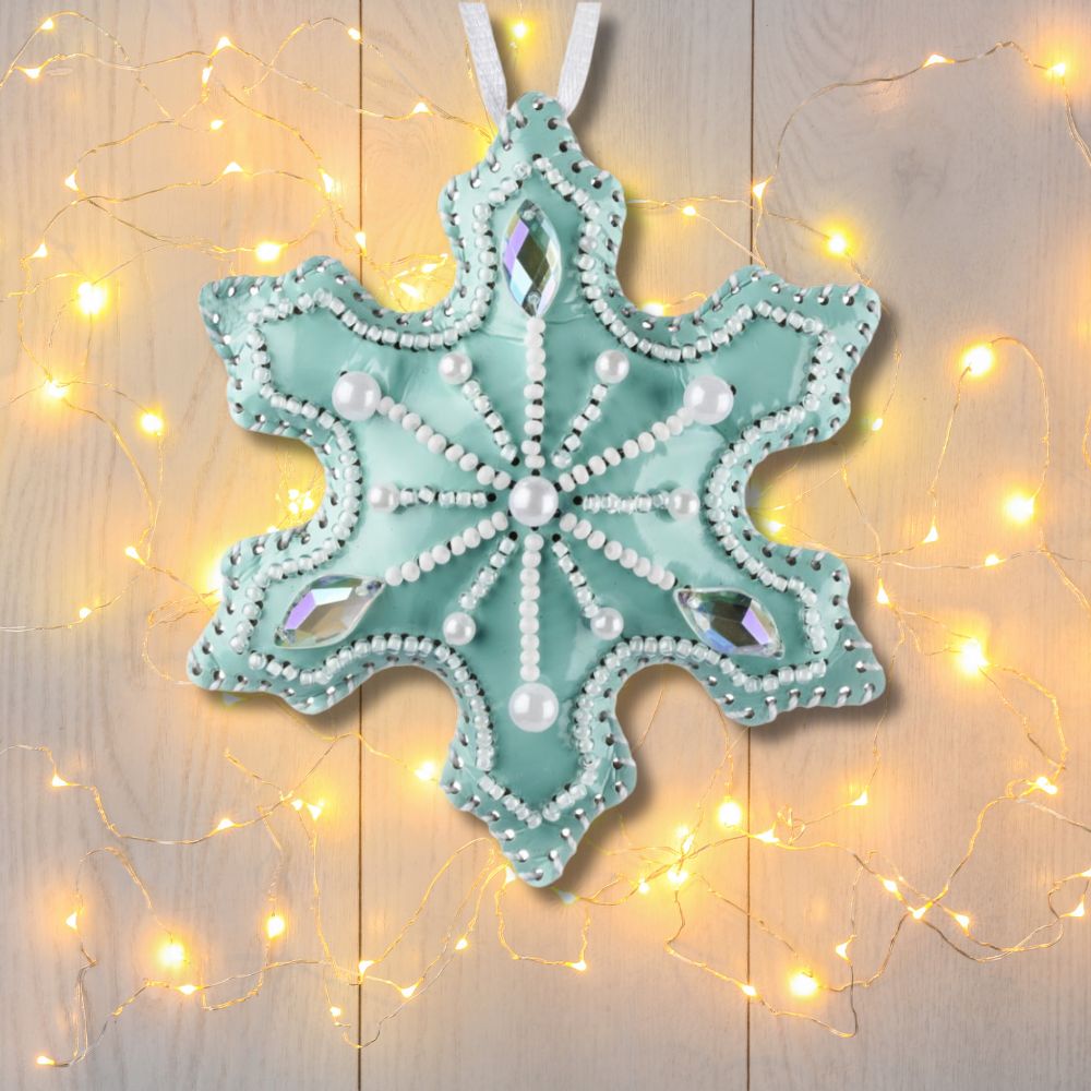 Snowflake Christmas Ornament Artificial Leather Bead Embroidery Kit by Wonderland Crafts FLBB-127