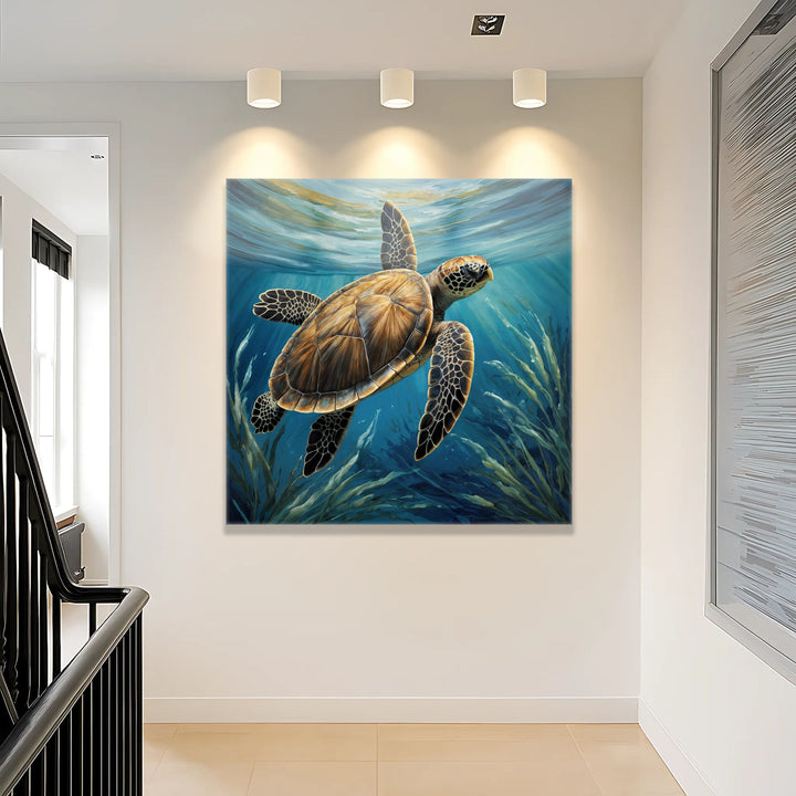 Turtle In Seagrass Coastal Wall Art