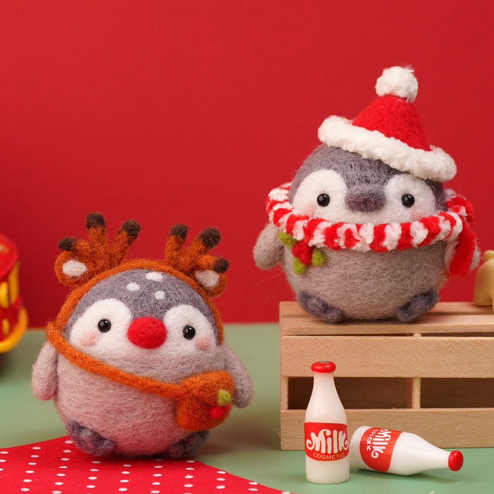 Sleepy Penguin Needle Felting Kit. Wizardi DIY Wool Craft Kit F07N8-W115