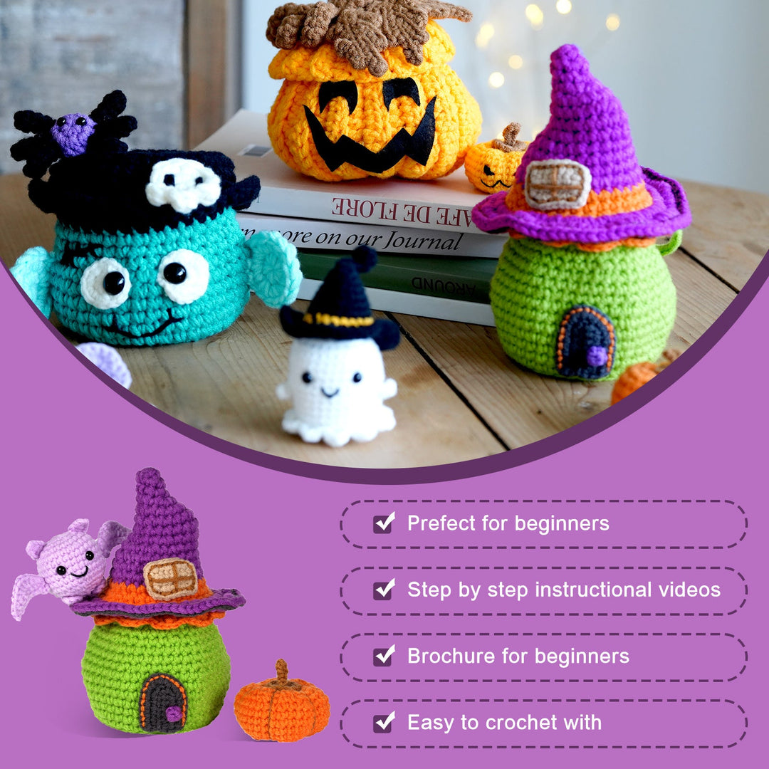 Little Witch House with Bat. Halloween Amigurumi DIY Crochet Kit Wizardi F07N8-M103
