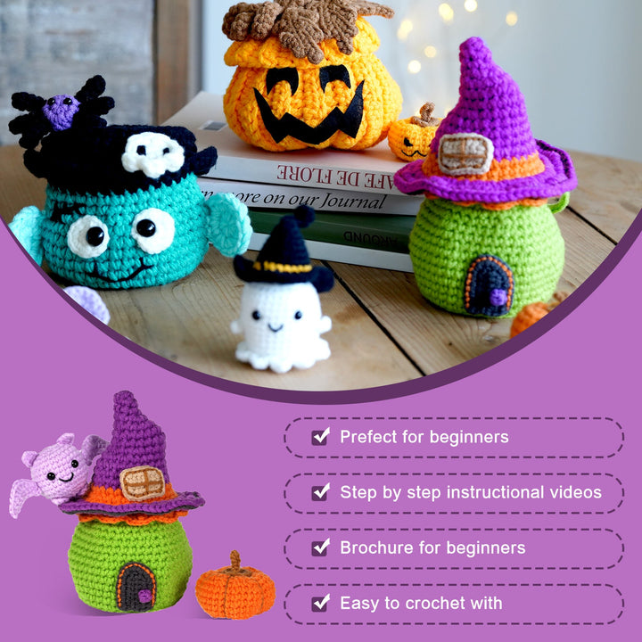 Little Witch House with Bat. Halloween Amigurumi DIY Crochet Kit Wizardi F07N8-M103