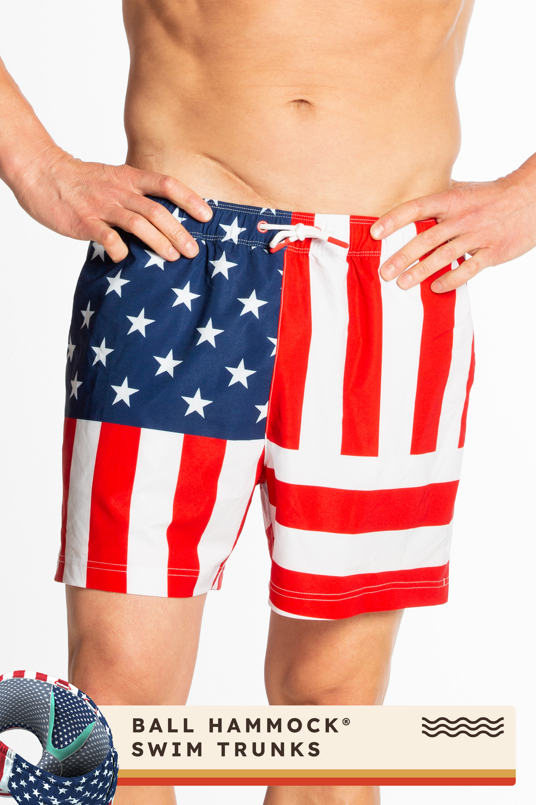 The Reagans | American Flag Patch Ball Hammock® Pouch 5" Swim Trunks