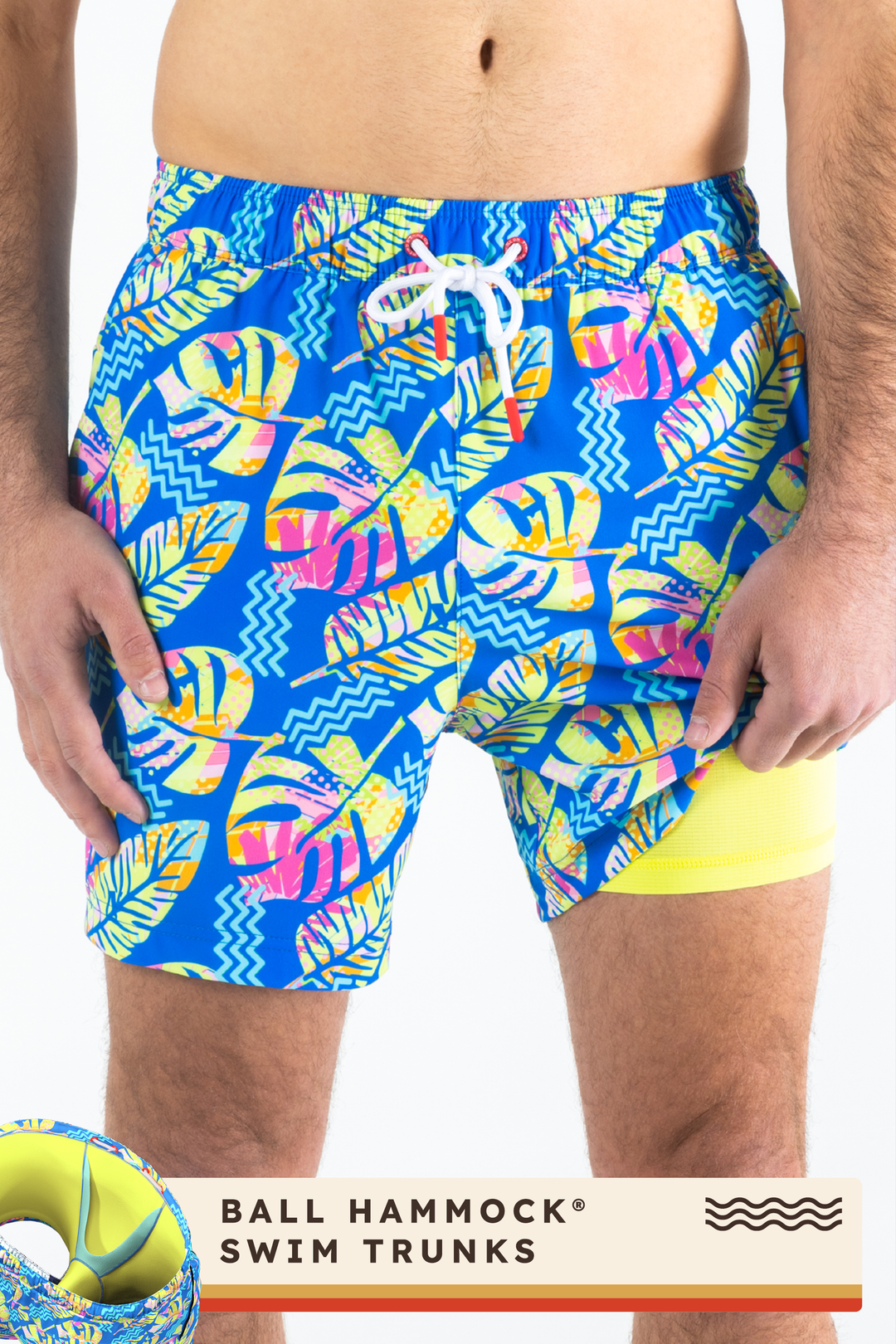 The Oahu Rendezvous | Tropical Leaves Ball Hammock® Pouch 5" Swim Trunks