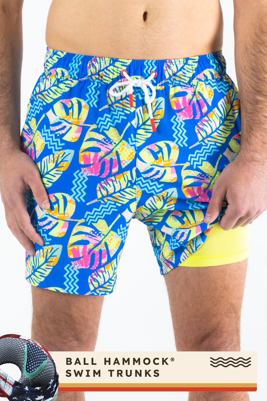 The Oahu Rendezvous | Tropical Leaves Ball Hammock® Pouch 5" Swim Trunks