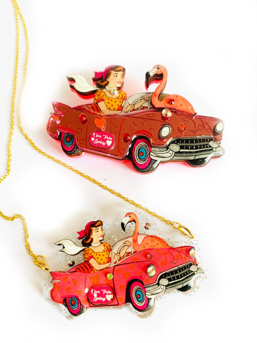 Frankie & the Flamingo Car Brooch by Rosie Rose Parker