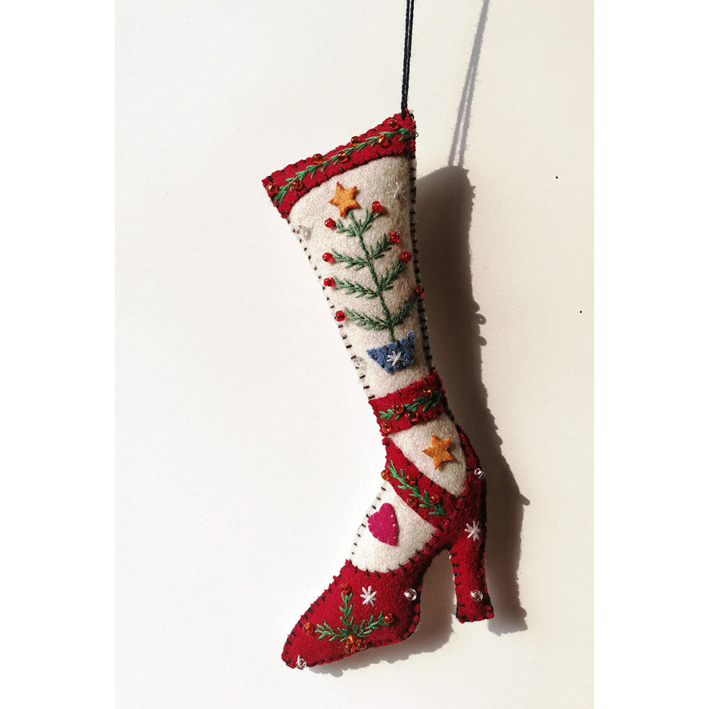 6.5" Red High Heeled Shoe w/White Stocking & Tree Branch by Stitch by Stitch image