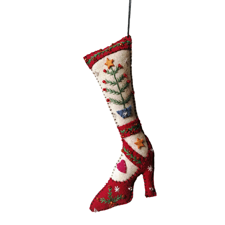 6.5" Red High Heeled Shoe w/White Stocking & Tree Branch