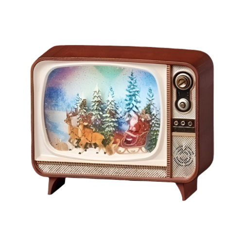 6.75" Lighted Swirl Retro TV Santa