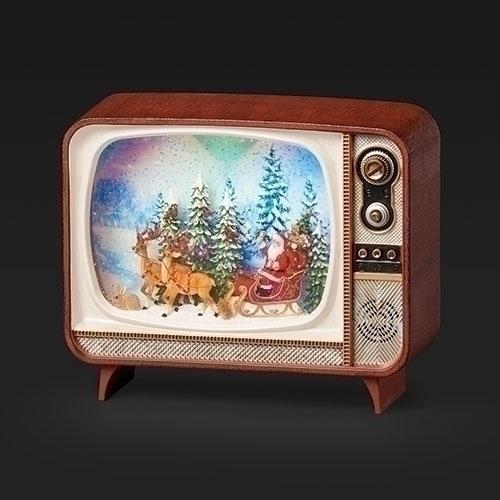 6.75" H Lighted Swirl TV Santa by Roman image