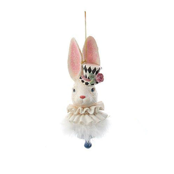 6" Holly Alice In Wonderland Hat Ornament White rabbit