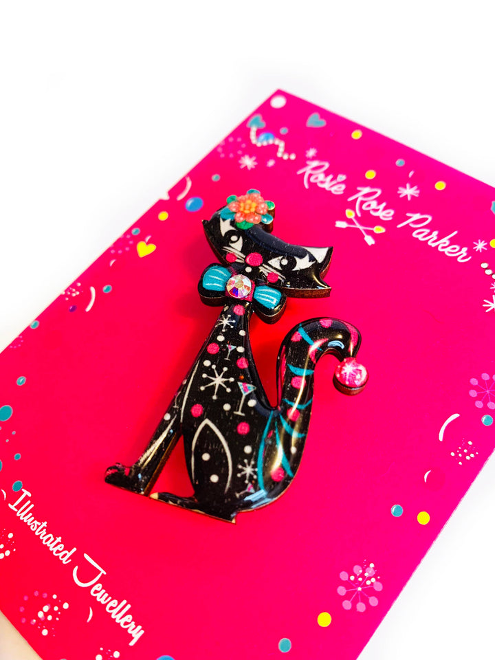 Retro Dapper Atomic Cat Brooch by Rosie Rose Parker