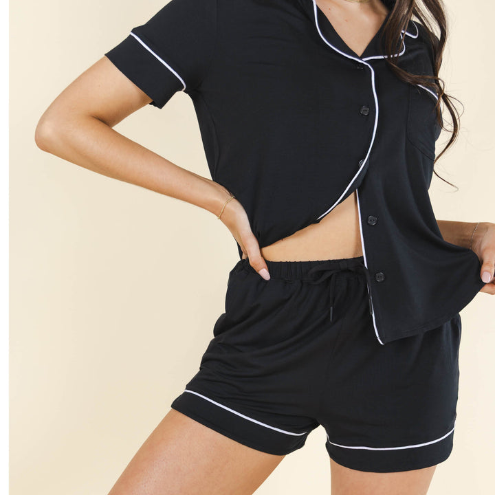 The Threat Level Midnight | Black SleepDeep™ Button Down Short Pajama Set