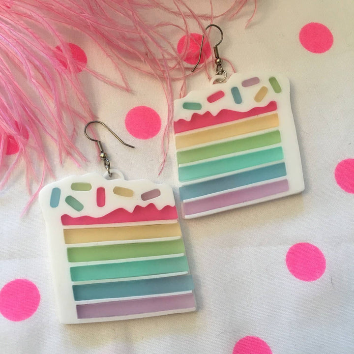 Pastel Rainbow Layered Cake Slice Earrings