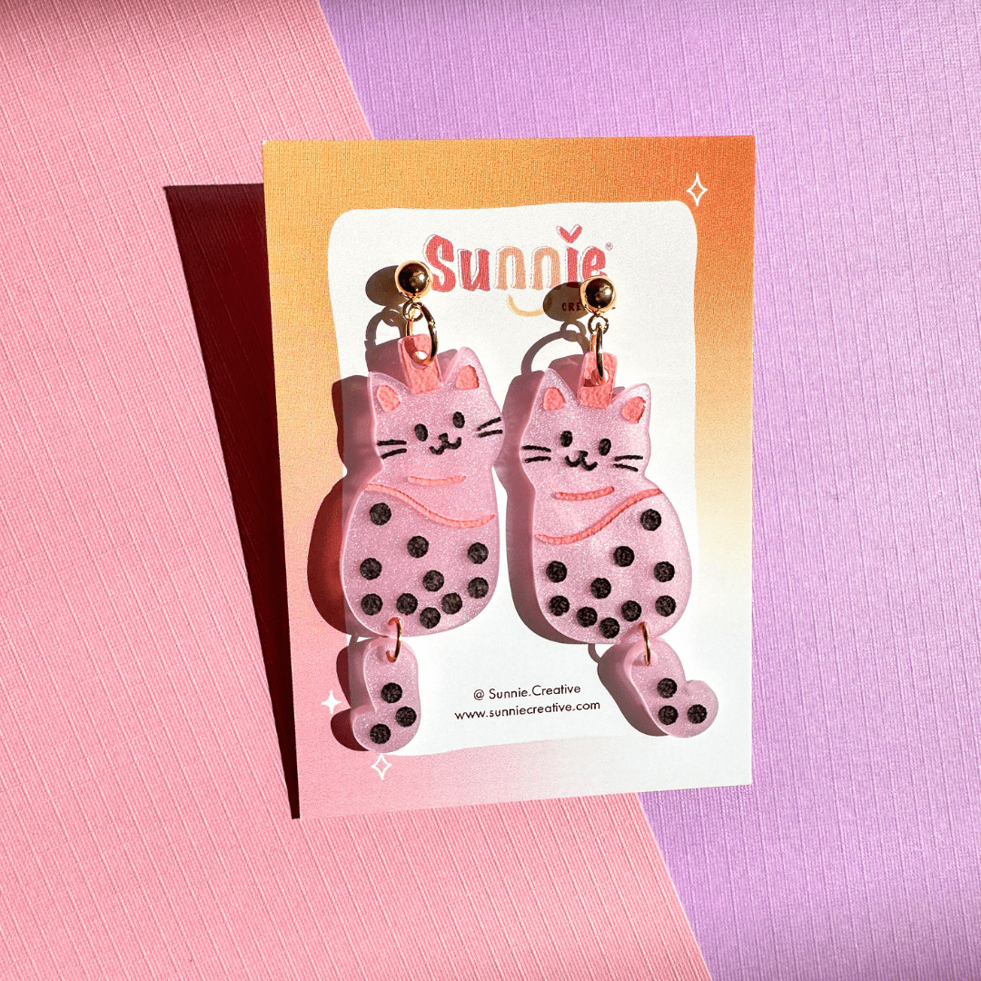 Boba Cat Dangle Earrings