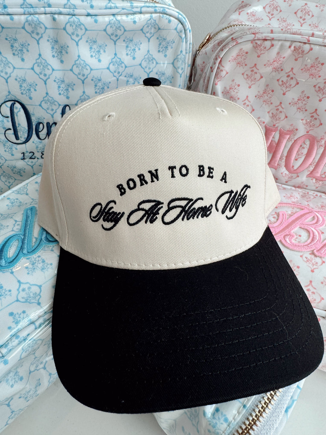 Born To Be A Stay At Home Wife - Black Vintage Trucker Hat