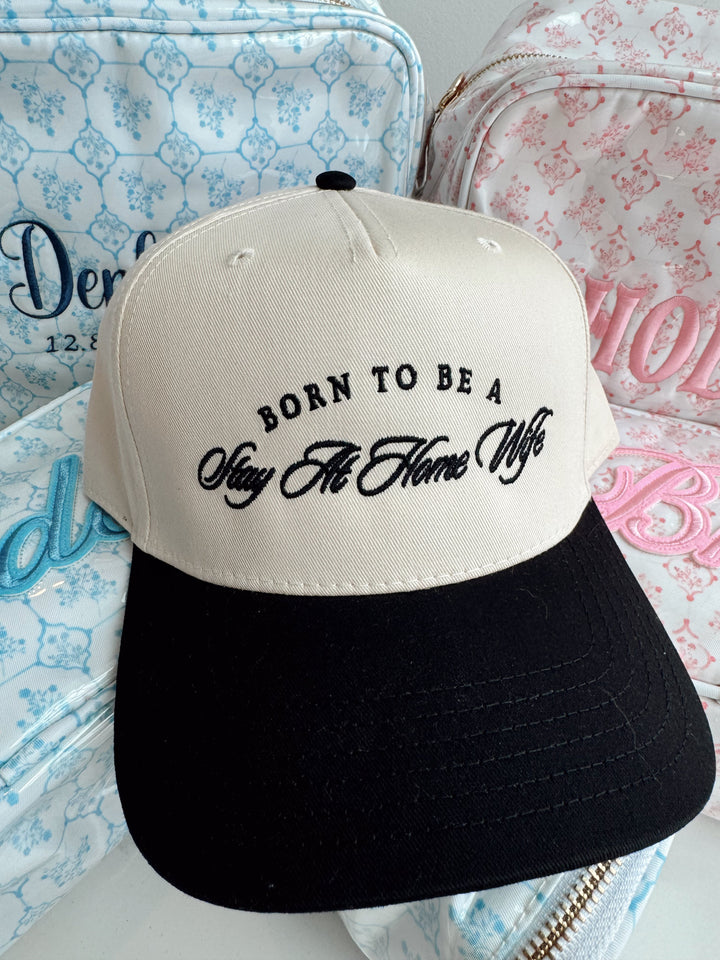 Born To Be A Stay At Home Wife - Black Vintage Trucker Hat