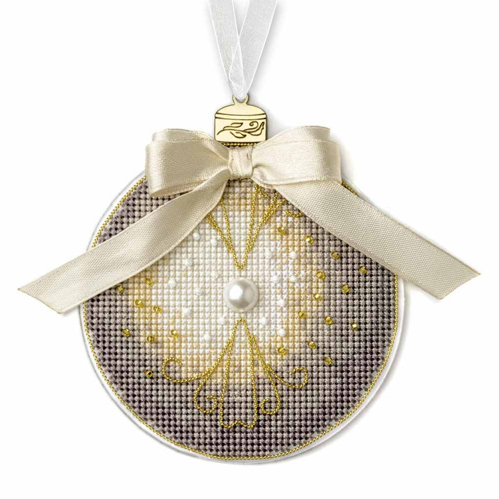 Christmas Ornament - Pearl Bauble Plastic Base Cross-Stitch Kit by Wonderland Crafts FLX-142