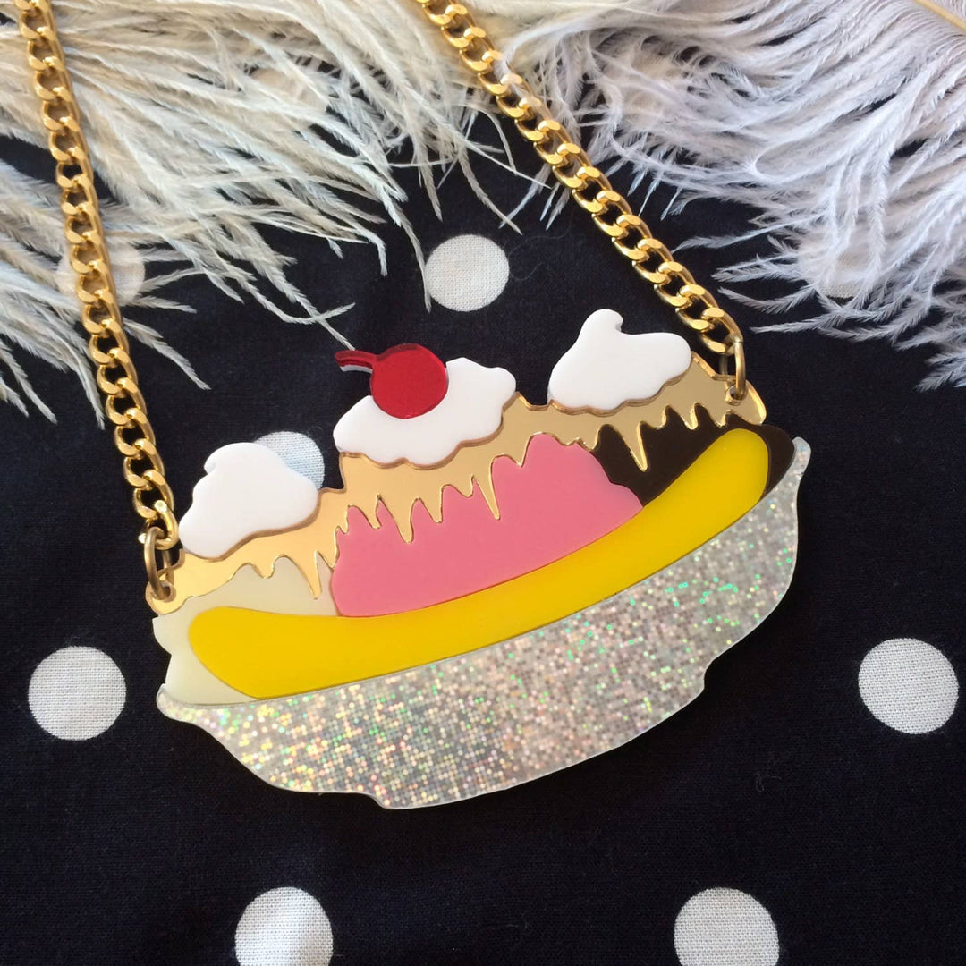 Banana Split Sundae Acrylic Necklace