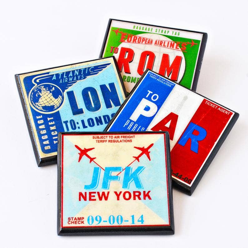 The Jet Set: Vintage Airport Code Coasters