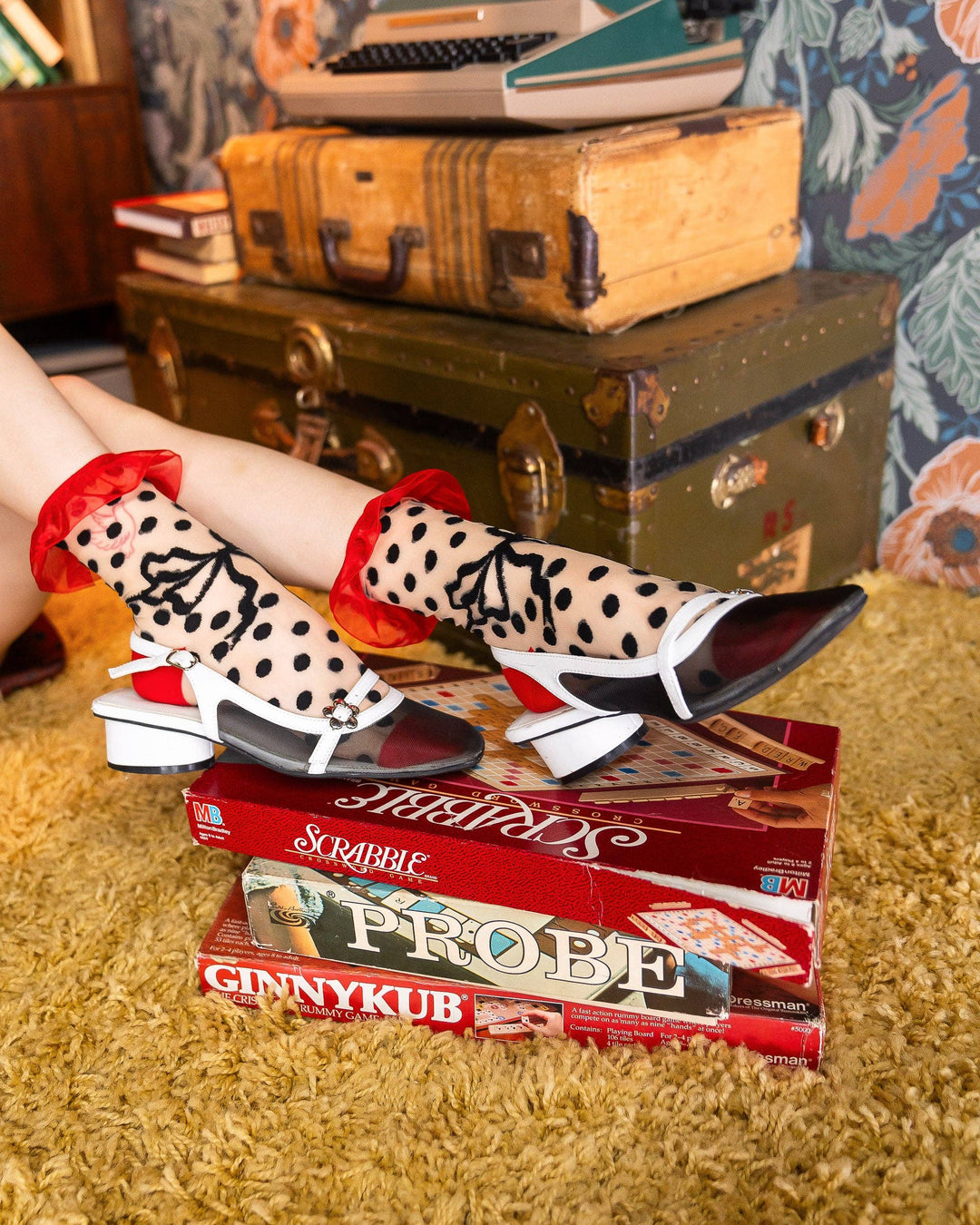 Polka Dot Bow Ruffle Sheer Crew Sock