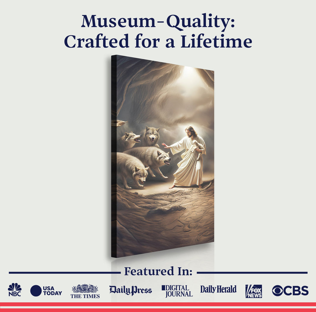 Jesus Protects The Lamb From Wolves Faith Wall Art VII