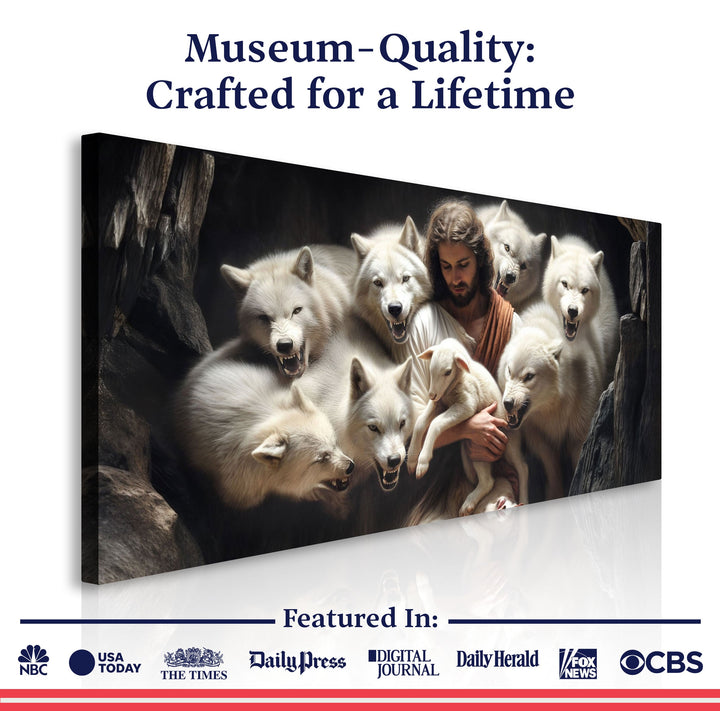 Jesus Protects The Lamb From Wolves Faith Wall Art IV