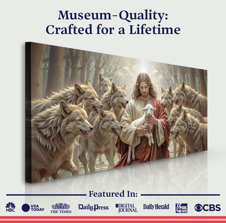 Jesus Protects The Lamb From Wolves Faith Wall Art II