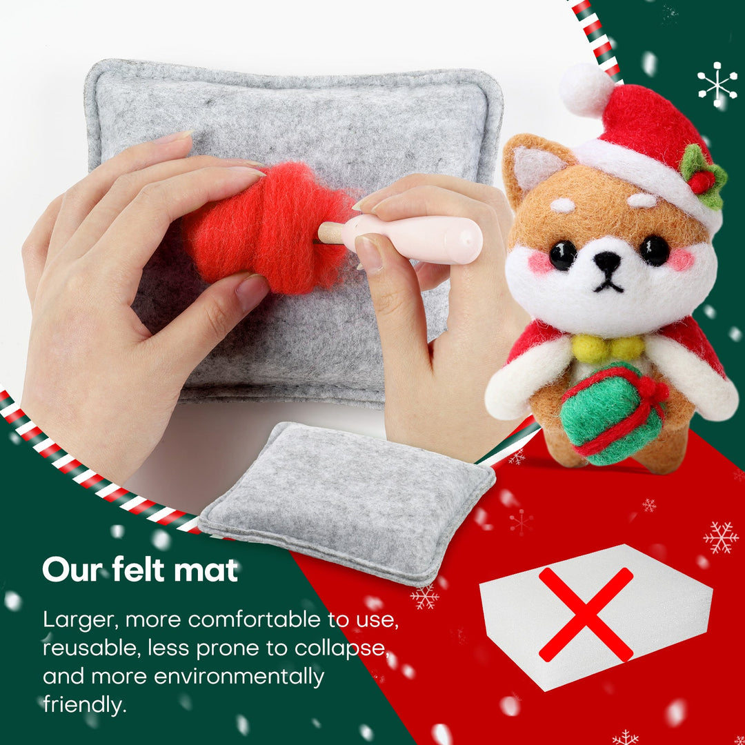 Christmas Bunny, Shiba Inu, Cat and Santa Needle Felting Kit. Wizardi DIY Wool Craft Kit F07N8-Z-06