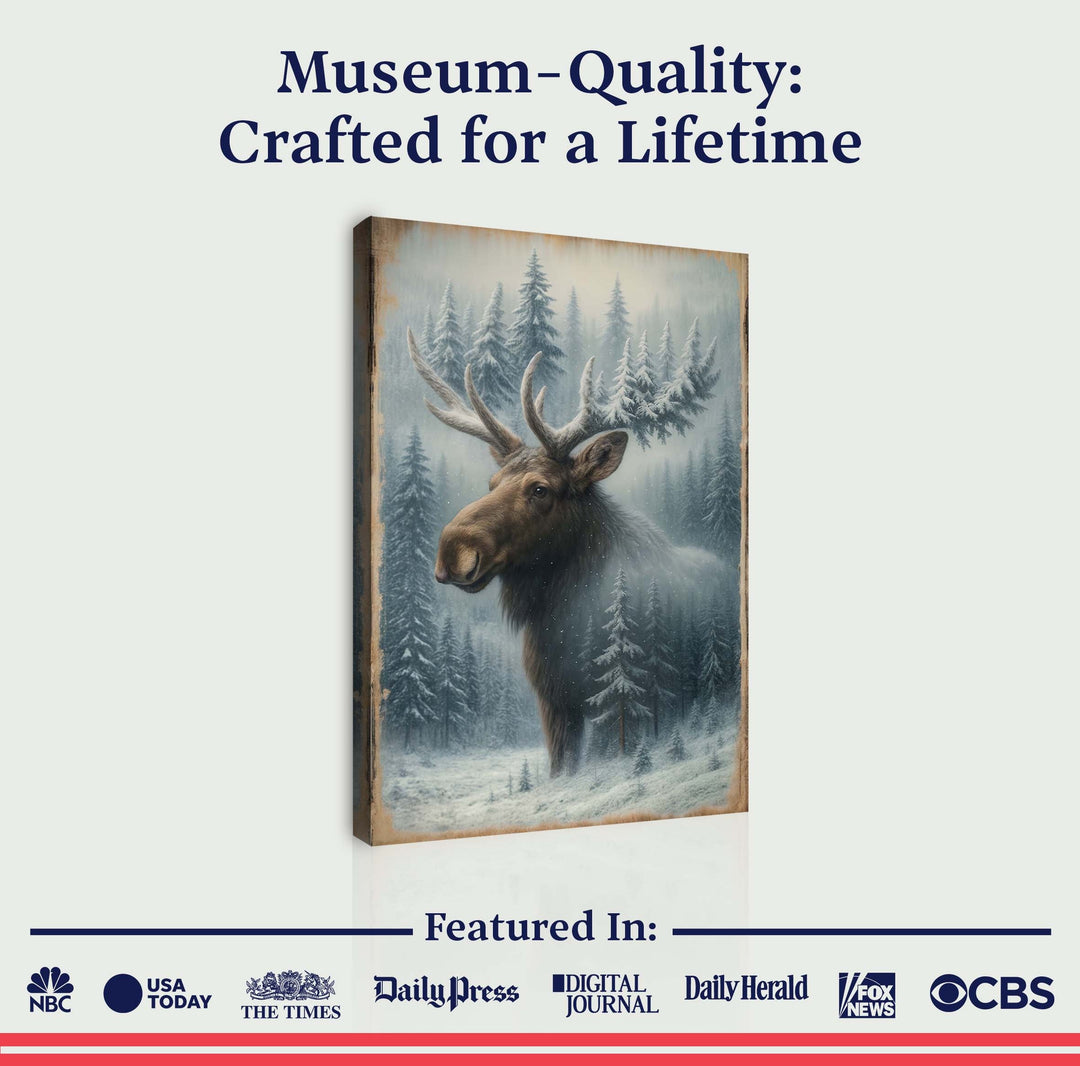 Snowy Forest Moose Double Exposure Wall Art