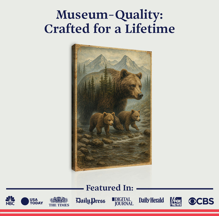 Mother Bear and Cubs Crossing Double Exposure Wall Art