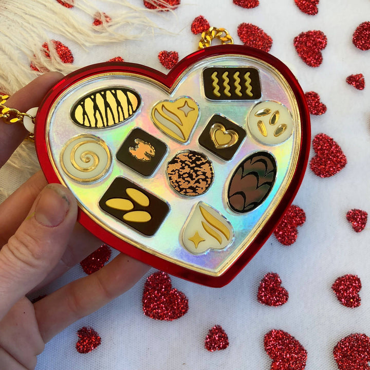 Heart Shaped Chocolate Box Necklace, Valentine'S Day, Laser Cut Acrylic, Plastic Jewelry