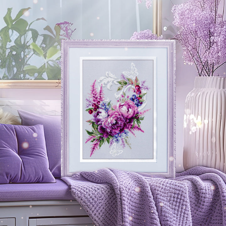 Purple Silk Peonies Counted Cross Stitch Kit by Magic Needle 70-04
